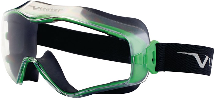 Vollsichtbrille 6x3 EN 166, EN 170 Rahmen gunmetallic/grün, Scheibe klar Polycarbonat UNIVET