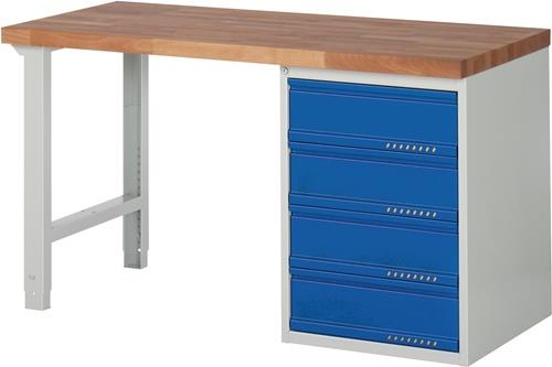 TECWERK Werkbank Serie BK 650 lichtgrau / enzianblau 4 Schubladen