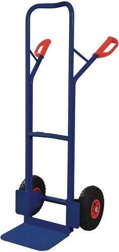 TECWERK Stapelkarre Höhe 1300 mm Schaufel-L250xB320mm Luft-Bereifung Tragfähigkeit 300 kg saphirblau, RAL 5003