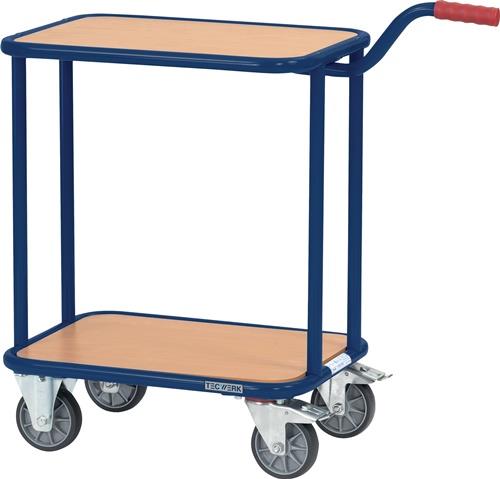 TECWERK Griffroller L600xB450mm 2 Holzwerkstoffplattformen saphirblau, RAL 5003 Tragfähigkeit 250 kg