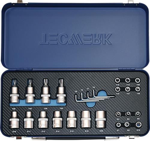 TECWERK Steckschlüsselsatz 27-teilig 1/4 + 1/2 ″ T10 - T55/E4 - E20