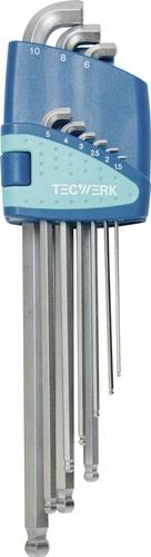 TECWERK Winkelschraubendrehersatz 9-teilig Kunststoffhalter SW 1,5 - 10 mm lang Kugelkopf