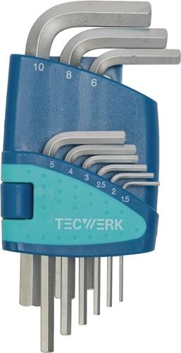 TECWERK Sechskantwinkelschraubendrehersatz 9-teilig Kunststoffhalter SW 1,5 - 10 mm lang S2-Stahl