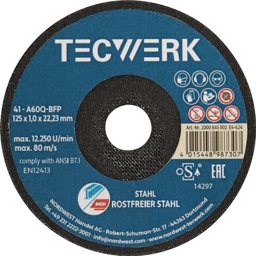 TECWERK Premium-Trennscheibe 2in1 D125x1mm gerade INOX/Stahl Bohrung 22,23 mm