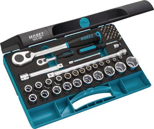 HAZET Steckschlüsselsatz 953 HP 44-teilig 1/4 + 1/2 ″ Schlüsselweiten 5-27 mm Anzahl Zähne 90 6-Kant