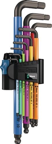WERA Sechskantwinkelschraubendrehersatz 950 SPKL/9 SM HF 9-teilig SW 1,5 - 10 mm lang farbcodiert, Kugelkopf