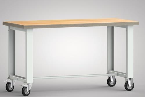 KLW-LUTZ BETRIEBSEINRICHTUNGEN Werkbank lichtgrau Bock-u.Lenkrollen, Vollgummi Ø 125 mm