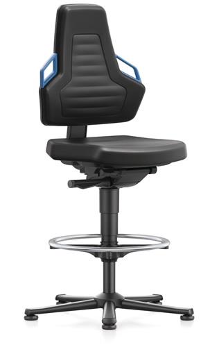 BIMOS Arbeitsdrehstuhl Nexxit Bodengleiter + Fußring Grifffarbe blau schwarz 570-820 mm