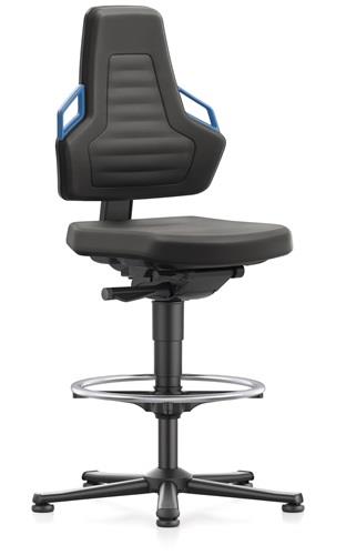 BIMOS Arbeitsdrehstuhl Nexxit Bodengleiter + Fußring Grifffarbe blau schwarz 570-820 mm