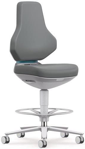 BIMOS Arbeitsdrehstuhl Texon Sitz-Stopp-Rollen und Fußring Skintec grau 570-810 mm