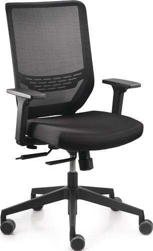 TREND OFFICE Bürodrehstuhl Mesh Armlehnen, breiten- und höhenverstellbar schwarz 410-520 mm mit Synchrontechnik Tragfähigkeit 110 kg