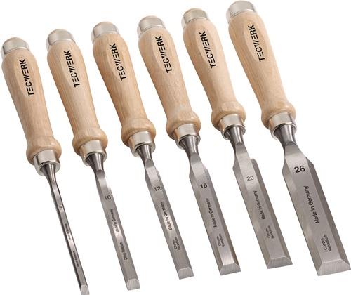 TECWERK Stechbeitelsatz 6,10,12,16,20,26 mm Weißbuchenheft Ulmer Form 6-teilig Karton