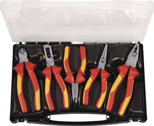 TECWERK Zangensatz Inhalt 5 teilig VDE verchromt im Kunststoffkoffer