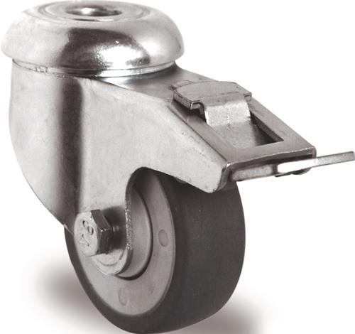 TECWERK Lenkrolle mit Totalfeststeller mit Rückenloch 11 mm Kugellager Gummi grau