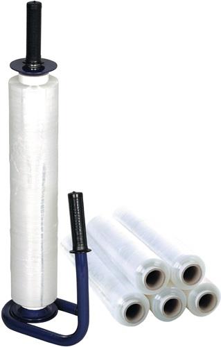 Stretchfolienset Standard L300 m x B450 mm 20 µm transparent mit 1 Abroller und 6 Rollen