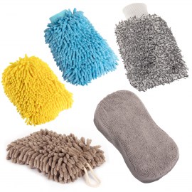 STAHLWERK Autowaschhandschuh 5er Set Reinigungshandschuh Mikrofaser Schwamm