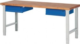 TECWERK Werkbank Serie BK 650 lichtgrau / enzianblau 2 Schubladen