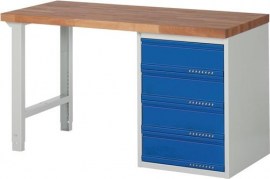 TECWERK Werkbank Serie BK 650 lichtgrau / enzianblau 4 Schubladen