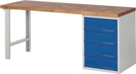 TECWERK Werkbank Serie BK 650 lichtgrau / enzianblau 4 Schubladen