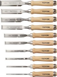 TECWERK Stechbeitelsatz 6,8,10,12,16,20,22,24,26,30 mm Weißbuchenheft Ulmer Form 10-teilig Karton