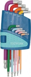 TECWERK Winkelschraubendrehersatz 9-teilig T9 - T45 farbcodiert Kunststoffhalter