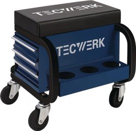 TECWERK Werkstattrollsitz mit Rollen und Ablage