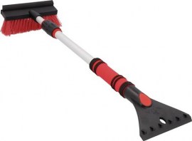 NIGRIN Eisschaber mit Schneebesen 2in1 Teleskop Eisschabkante 115 mm Länge 60 cm schwarz-rot rutschfester Griff
