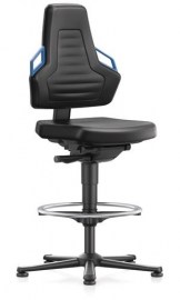 BIMOS Arbeitsdrehstuhl Nexxit Bodengleiter + Fußring Grifffarbe blau schwarz 570-820 mm