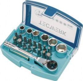 TECWERK Bit-/Steckschlüsselset 24-teilig Schlitz/PH/PZD/T/Knarre/6 Nüsse