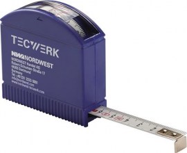 TECWERK Taschenrollbandmaß Länge 3 m Breite 13 mm mm/cm EG II Kunststoff Sichtfenster