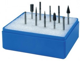 PROMAT Kleinfrässtiftesatz Schaft-Ø 3 mm 10-teilig Hartmetall Verzahnung Kreuz Kunststoffkassette