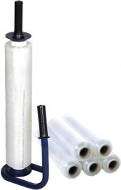 Stretchfolienset Standard L300 m x B450 mm 20 µm transparent mit 1 Abroller und 6 Rollen